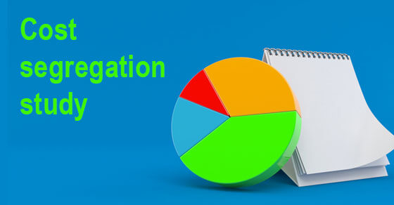 graphic of a pie chart and blank notepad with the words "cost segregation study" next to it.