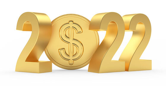the year 2022 in gold with the zero being the image of a gold coin