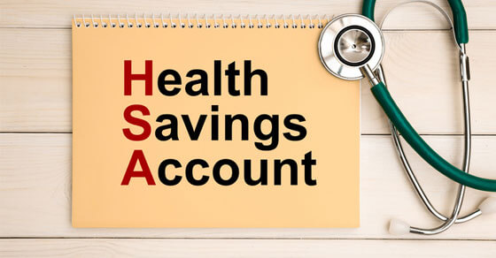 Graphic of a pad with "Health Savings Account" written on it and a stethoscope next to that. 