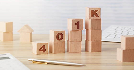 building blocks gradually increasing in height reading "401k".