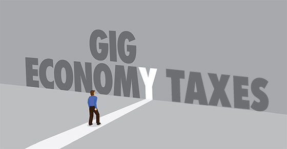 Graphic of "Gig economy taxes" with an individual walking toward the "y"