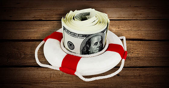 rolled money inside a life preserver ring. 