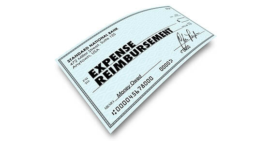 Expense Report words on paper check as reimbursement payment for your travel, meals and work related costs