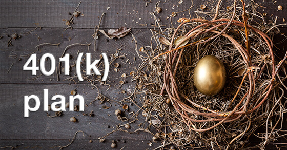 Golden egg in a nest and the words "401(k) plan" next to it.