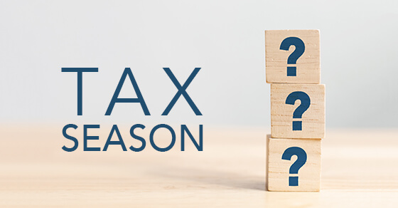 blocks with question marks on them and the words "Tax Season" next to them.