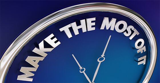 image of a clock face with "make the most of it" instead of numbers.