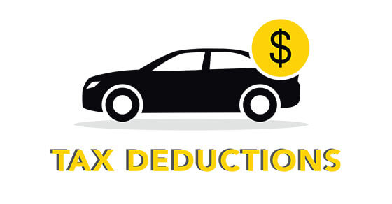 image of a car with a money symbol and the words "tax deduction" written underneigh.